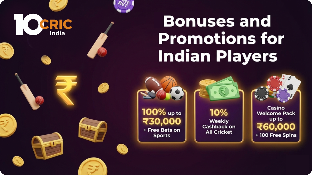 Bonus promotions and offers for 10Cric players in India